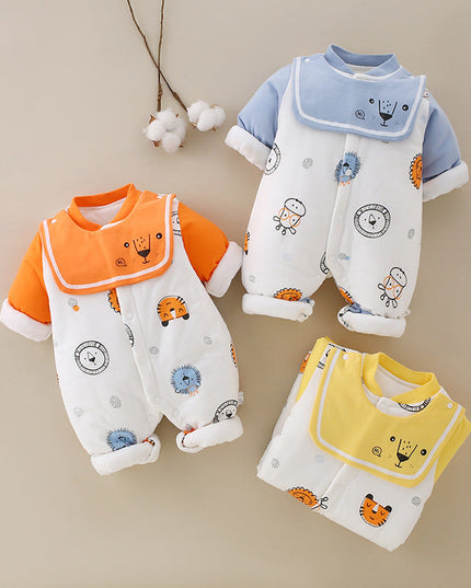 SnuggleZoo™ – Thick Winter Baby Onesie with Animal Print