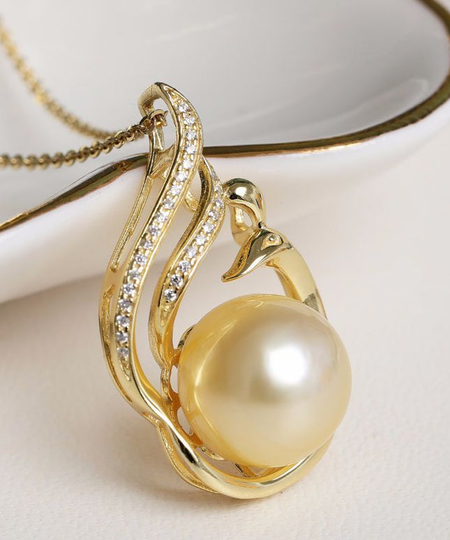 11-12mm 925 Silver Saltwater Gold Pearl Pendant