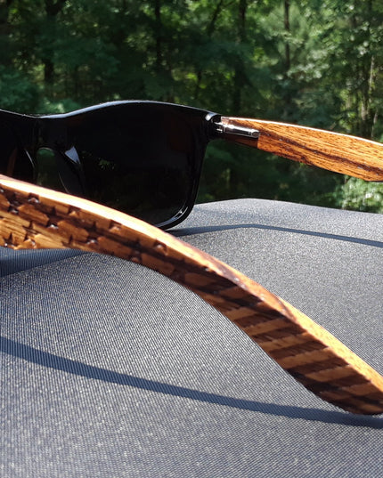 Zebrawood Sunglasses, Stars and Bars With Wooden Case, Polarized,