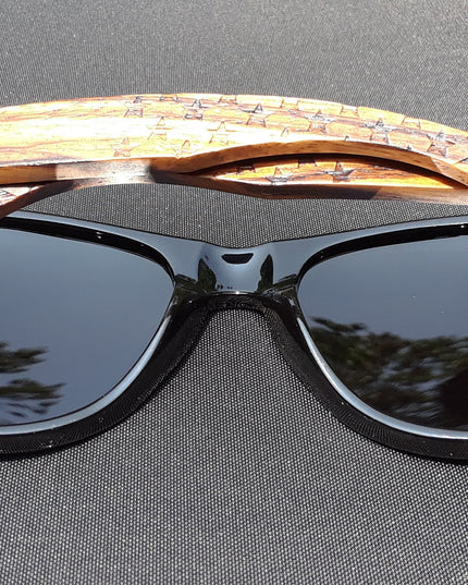 Zebrawood Sunglasses, Stars and Bars With Wooden Case, Polarized,
