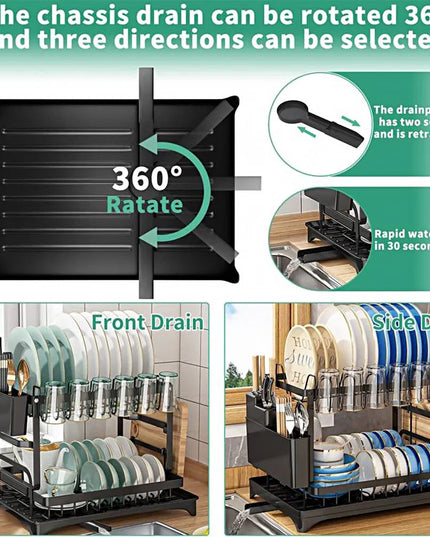 Dish Rack, 2 Tier Utensil Holder, Rustproof Dish Drying Rack With