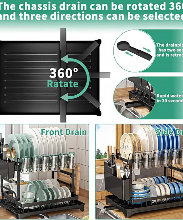Dish Rack, 2 Tier Utensil Holder, Rustproof Dish Drying Rack With