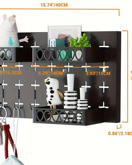 Gold Key Hook With 3 Adjustable Baskets And 3 Hooks For Wall Storage