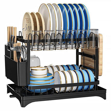 Dish Rack, 2 Tier Utensil Holder, Rustproof Dish Drying Rack With