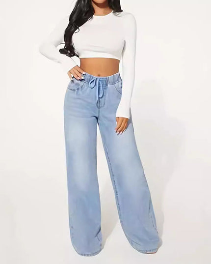 25 Edition – High Waist Drawstring Wide Leg Jeans – Light Blue