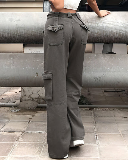 Vintage Multi Pocket Belt Casual Workwear Jeans Women