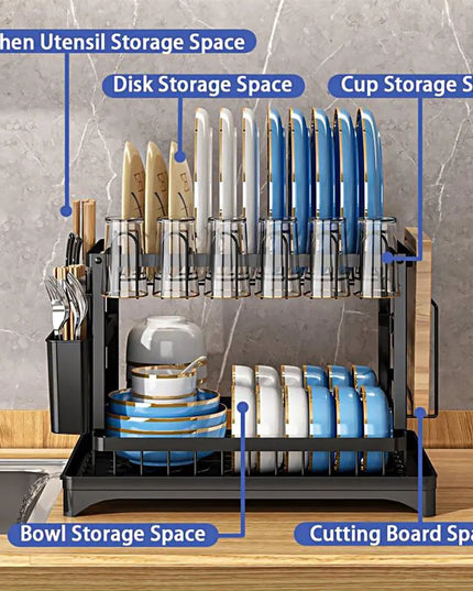 Dish Rack, 2 Tier Utensil Holder, Rustproof Dish Drying Rack With