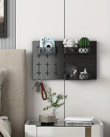 Gold Key Hook With 3 Adjustable Baskets And 3 Hooks For Wall Storage