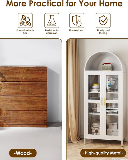 73 In Tall Metal Arched Cabinet, Kitchen Pantry Cabinet With Glass