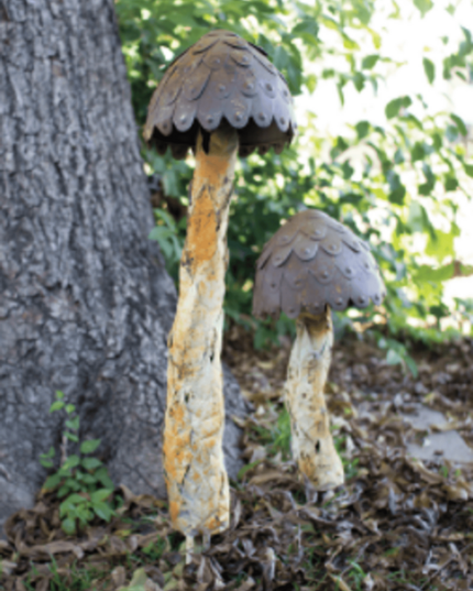 Rustic Metal Mushroom Yard Stake Set