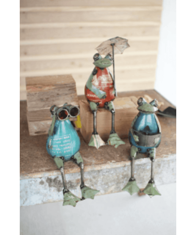 Set Of Three Recycled Iron Garden Frogs