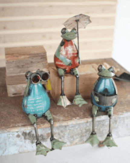 Set Of Three Recycled Iron Garden Frogs