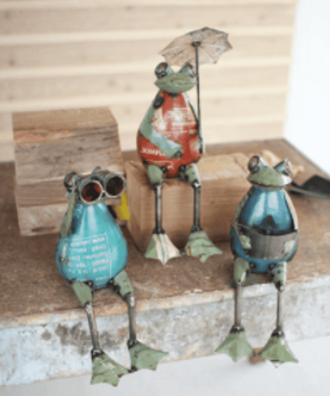 Set Of Three Recycled Iron Garden Frogs