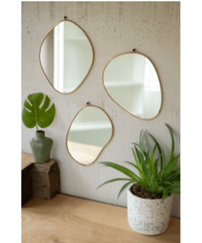 Brass Framed Organic Shaped Mirrors Set Of Three