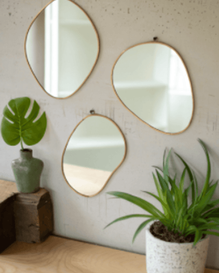 Brass Framed Organic Shaped Mirrors Set Of Three