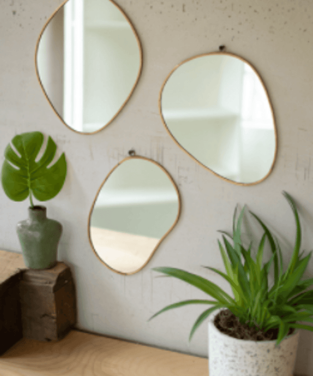 Brass Framed Organic Shaped Mirrors Set Of Three