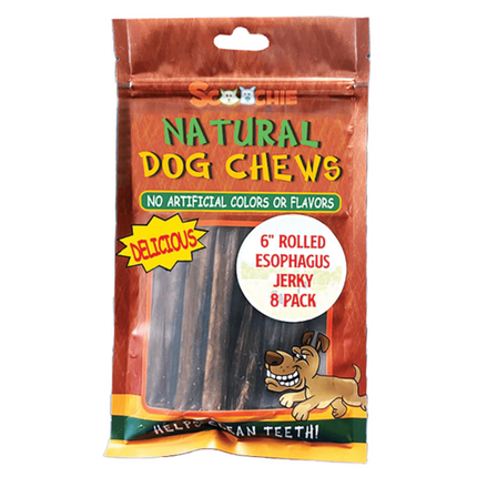 SCP Premium 6in Rolled Esophagus Jerky - 8 Pack for Dental Health
