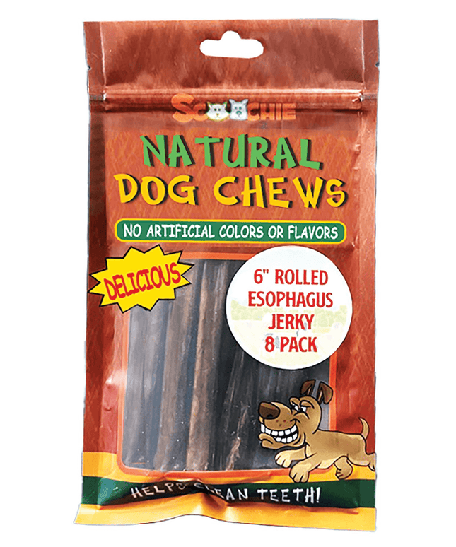 SCP Premium 6in Rolled Esophagus Jerky - 8 Pack for Dental Health