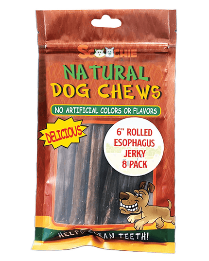 SCP Premium 6in Rolled Esophagus Jerky - 8 Pack for Dental Health
