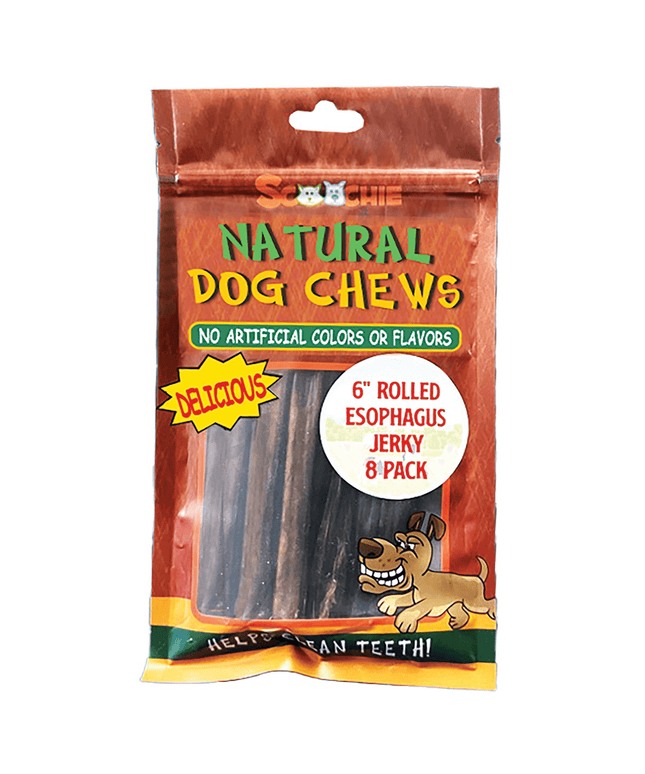 SCP Premium 6in Rolled Esophagus Jerky - 8 Pack for Dental Health