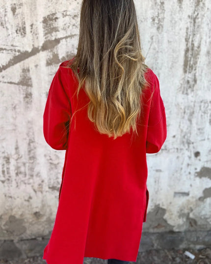 Fiery Red Solid Color Casual Zip up Hooded Coat