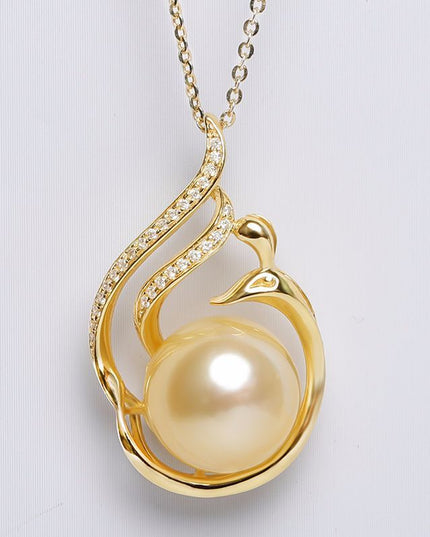 11-12mm 925 Silver Saltwater Gold Pearl Pendant