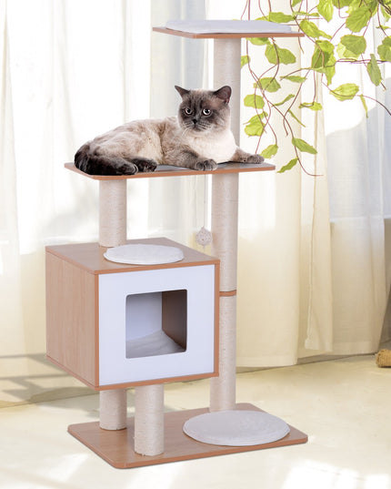 PawHut 47" Premium Wood Cat Tree Kitty Scratching Post Kitten House