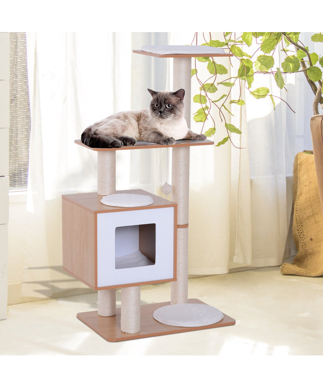 PawHut 47" Premium Wood Cat Tree Kitty Scratching Post Kitten House