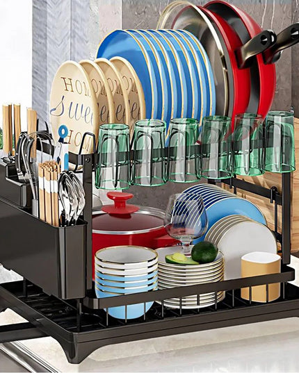 Dish Rack, 2 Tier Utensil Holder, Rustproof Dish Drying Rack With