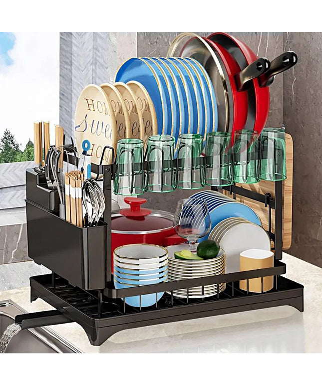 Dish Rack, 2 Tier Utensil Holder, Rustproof Dish Drying Rack With
