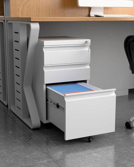 3 Drawer Mobile File Cabinet With Lock, Under Desk Metal Filing