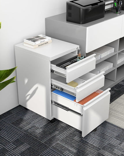 3 Drawer Mobile File Cabinet With Lock, Under Desk Metal Filing