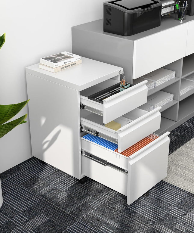 3 Drawer Mobile File Cabinet With Lock, Under Desk Metal Filing