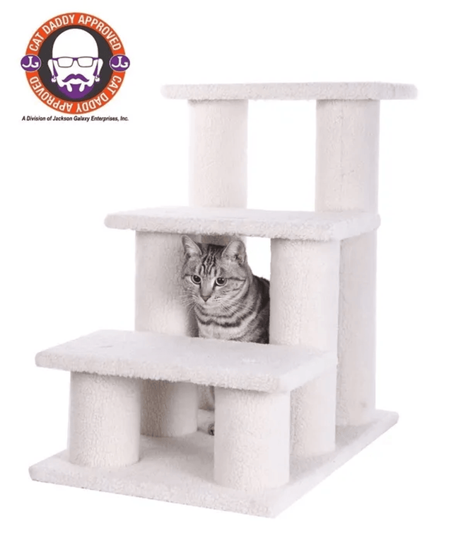 Real Wood 3-Step Pet Stairs Ramp for Dogs and Cats - 25 Inch Climber