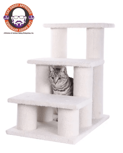 Real Wood 3-Step Pet Stairs Ramp for Dogs and Cats - 25 Inch Climber