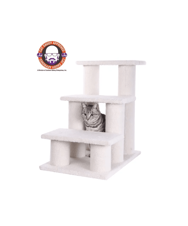 Real Wood 3-Step Pet Stairs Ramp for Dogs and Cats - 25 Inch Climber