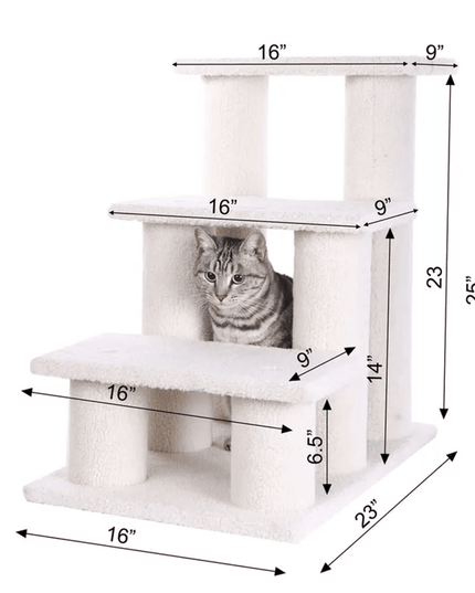 Real Wood 3-Step Pet Stairs Ramp for Dogs and Cats - 25 Inch Climber