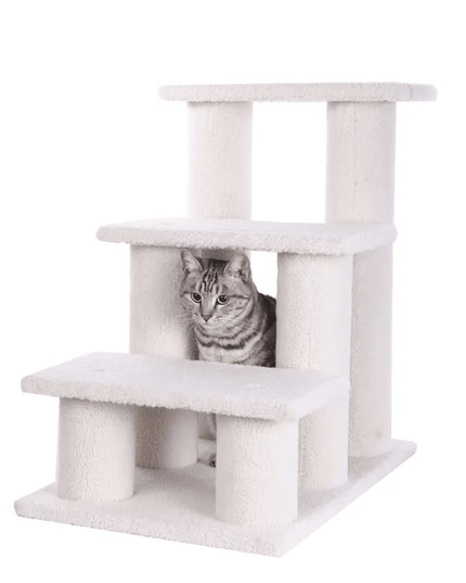 Real Wood 3-Step Pet Stairs Ramp for Dogs and Cats - 25 Inch Climber