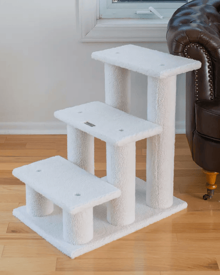 Real Wood 3-Step Pet Stairs Ramp for Dogs and Cats - 25 Inch Climber
