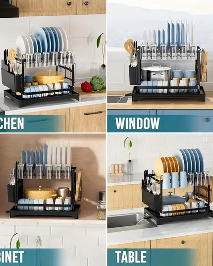 Dish Rack, 2 Tier Utensil Holder, Rustproof Dish Drying Rack With