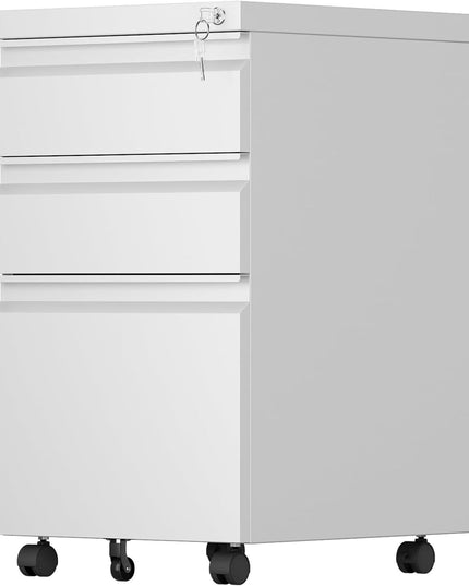 3 Drawer Mobile File Cabinet With Lock, Under Desk Metal Filing