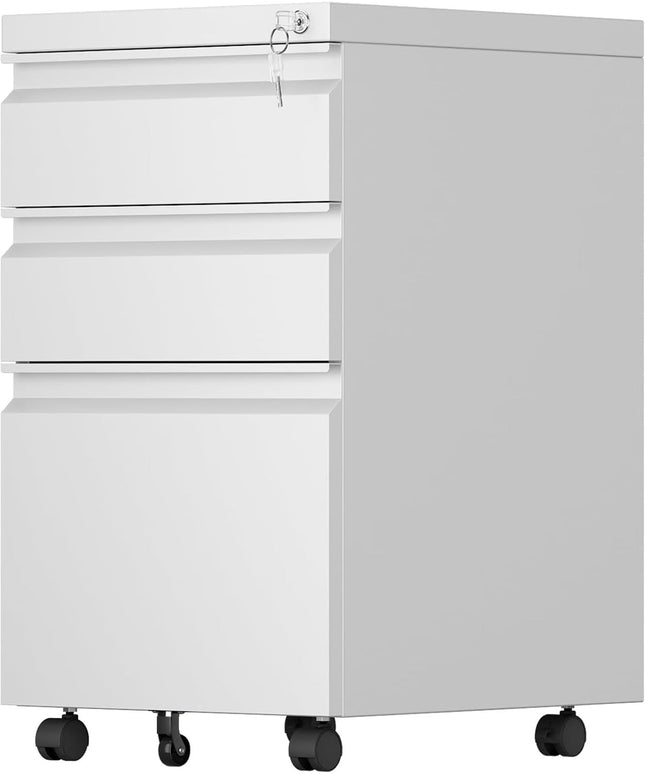 3 Drawer Mobile File Cabinet With Lock, Under Desk Metal Filing