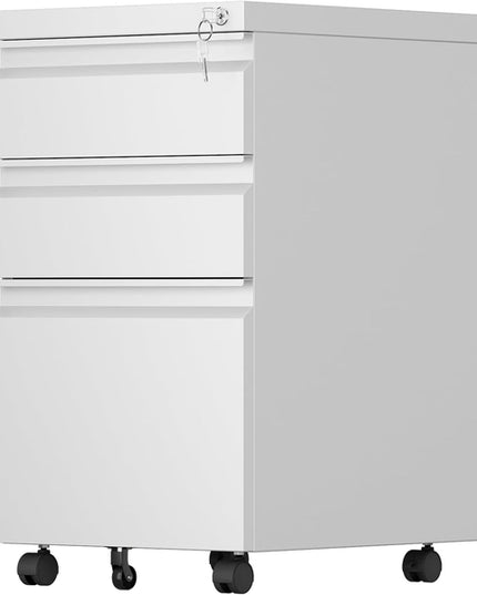 3 Drawer Mobile File Cabinet With Lock, Under Desk Metal Filing