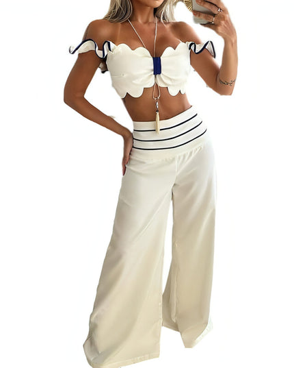 Women's Fashion Casual Off-shoulder Solid Color Two-piece Set