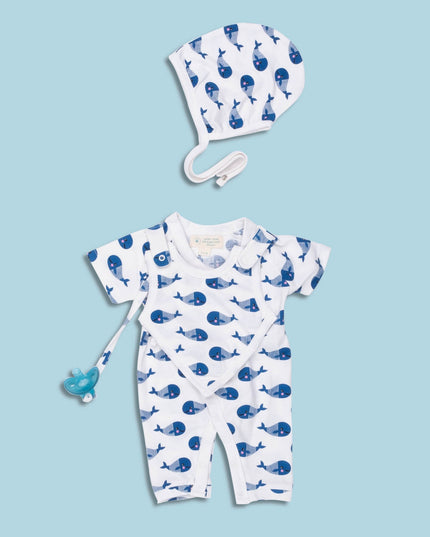 Smart Short Sleeve Kimono Blue Whale Romper