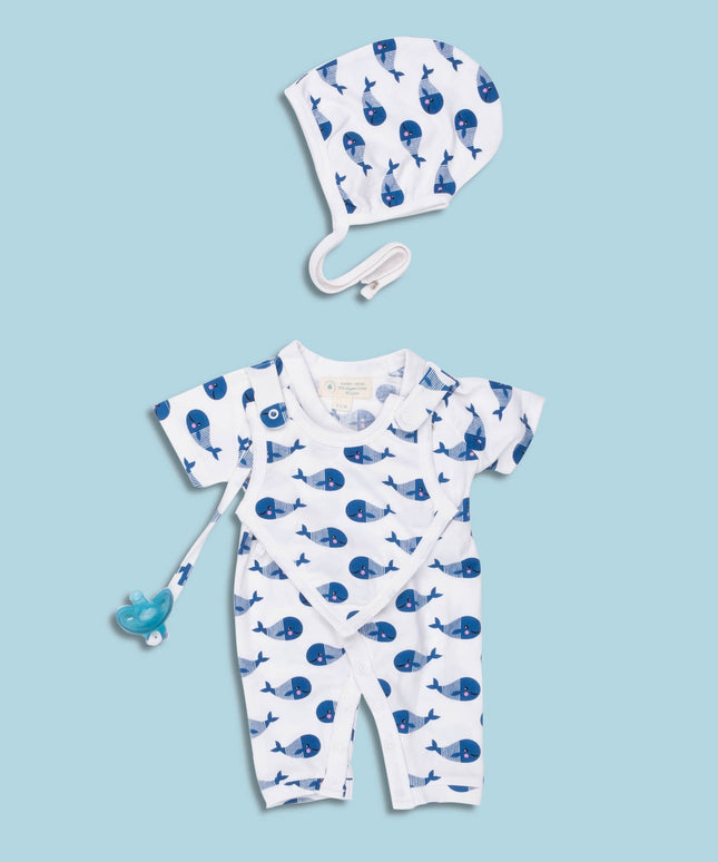 Smart Short Sleeve Kimono Blue Whale Romper