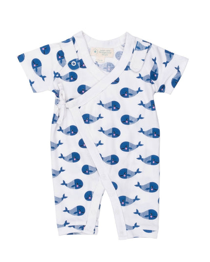 Smart Short Sleeve Kimono Blue Whale Romper