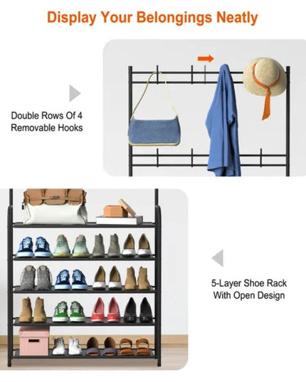 Entryway Coat Hat Rack Shoe Storage Shelf Shoe Rack Freestanding Hall