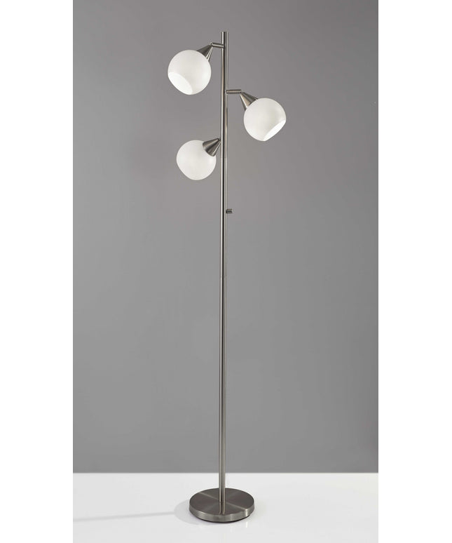 71" Silver Metal Floor Lamp With White Dome Shade