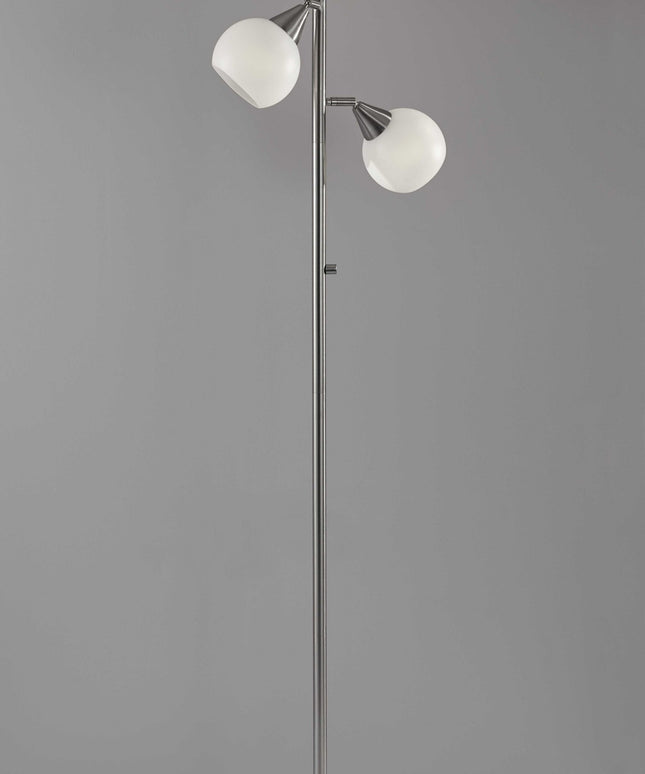 71" Silver Metal Floor Lamp With White Dome Shade